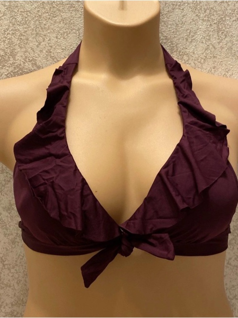 Kona Sol Ruffle Halter Bikini Top in Deep Plum Purple